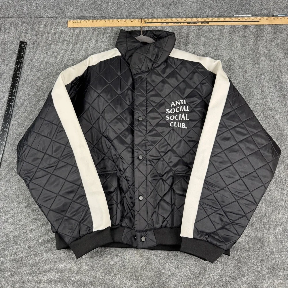 Anti Social Social Club Jacket Mens XL Black Quilted Get Weird Bomber Streetwear